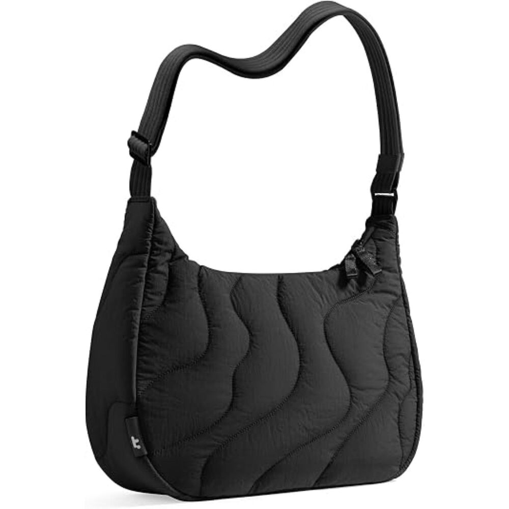 Women's Puffer Sling Bag Quilted Nylon Crescent Crossbody Shoulder Travel Purse